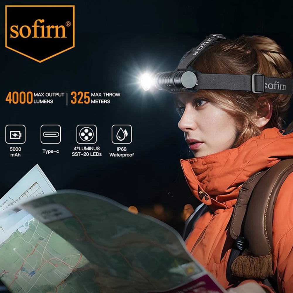 HS41 Headlamp 4000lm 21700 USB C Rechargeable with SST20 LED Torch Indicator with Magnetic Tail Flashlight