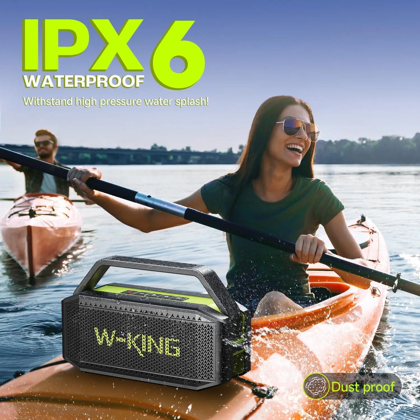 D9-1 Green Bluetooth Speaker, 100W Peak 60W HD IPX6 Portable Speaker Wireless Loud Waterproof Outdoor Party Large Boombox 2 Subwoofer/Ex-Large Passive Radiator-All Round Deep Bass/40H/PowerBank/TF/AUX/EQ