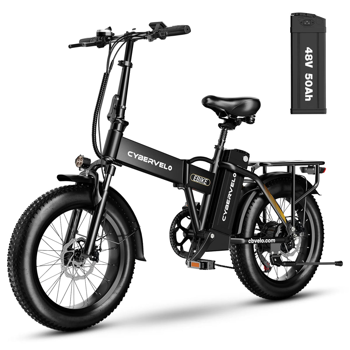 Cybervelo 20” Fat Tire Removable Battery E-Bike 1000W Peak 48V20.8ah 7-Speed Shift Electric Bike 28+MPH 80Miles Long Range EK4