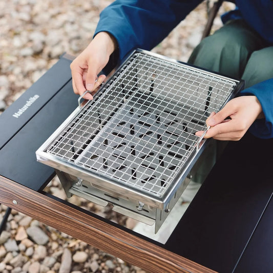 Camping Charcoal Grill for IGT Table Portable Folding Barbecue Grill with Tongs Outdoor Car Cooking BBQ Rack