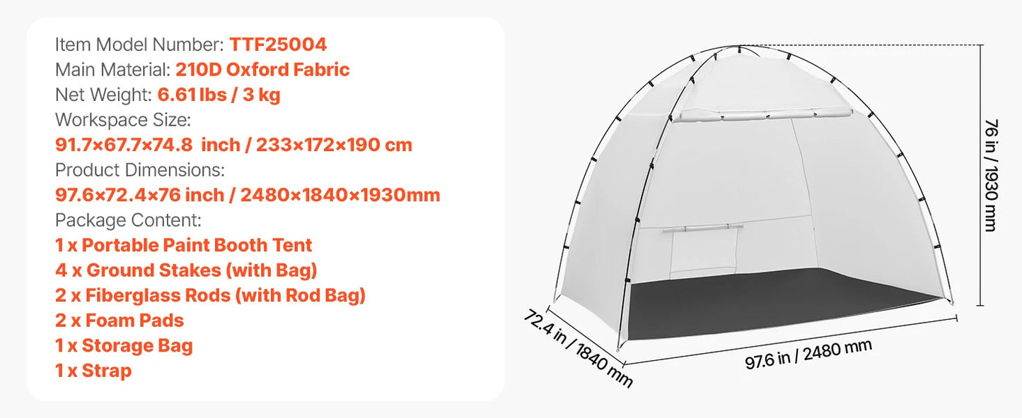 Portable Paint Booth Tent Painting Tent Station Spray Shelter w Built-in Floor Large Space Oxford Spray Painting Tents