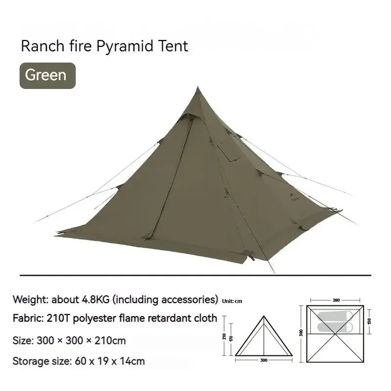 Camping Tent with Chimney Window 2-4 Person Outdoor Ultralight Tipi Teepee Tent Pyramid Double Layer Flame-retardant