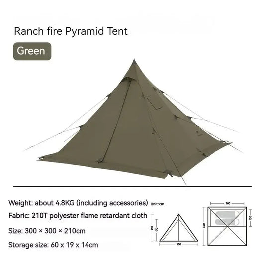 Camping Tent with Chimney Window 2-4 Person Outdoor Ultralight Tipi Teepee Tent Pyramid Double Layer Flame-retardant