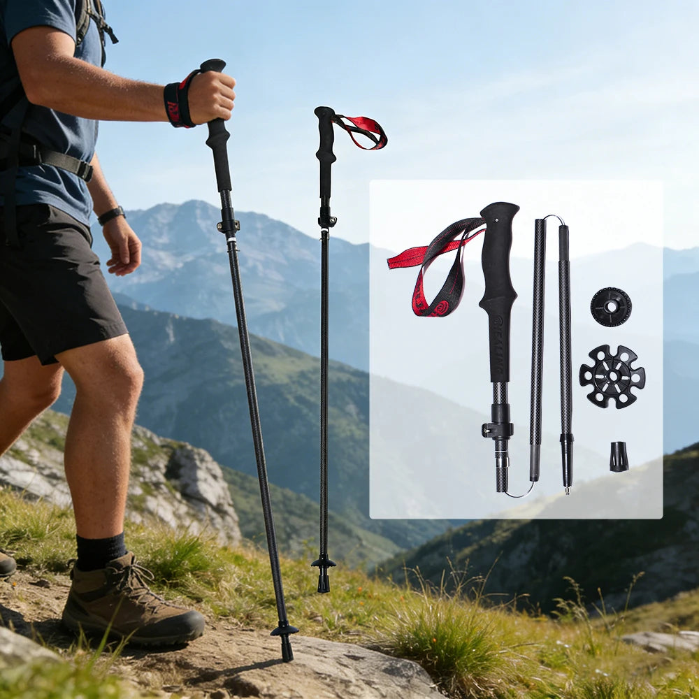 Ultralight Carbon Fiber Trekking Poles Outdoor Hiking Cane Folding Telescopic Nordic Mountain Climbing Pole Walking Stick