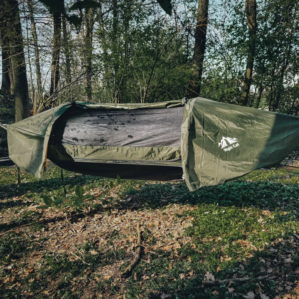 Flat Lay Hammock Tent with Mosquito Net Waterproof Rainfly Storage Room