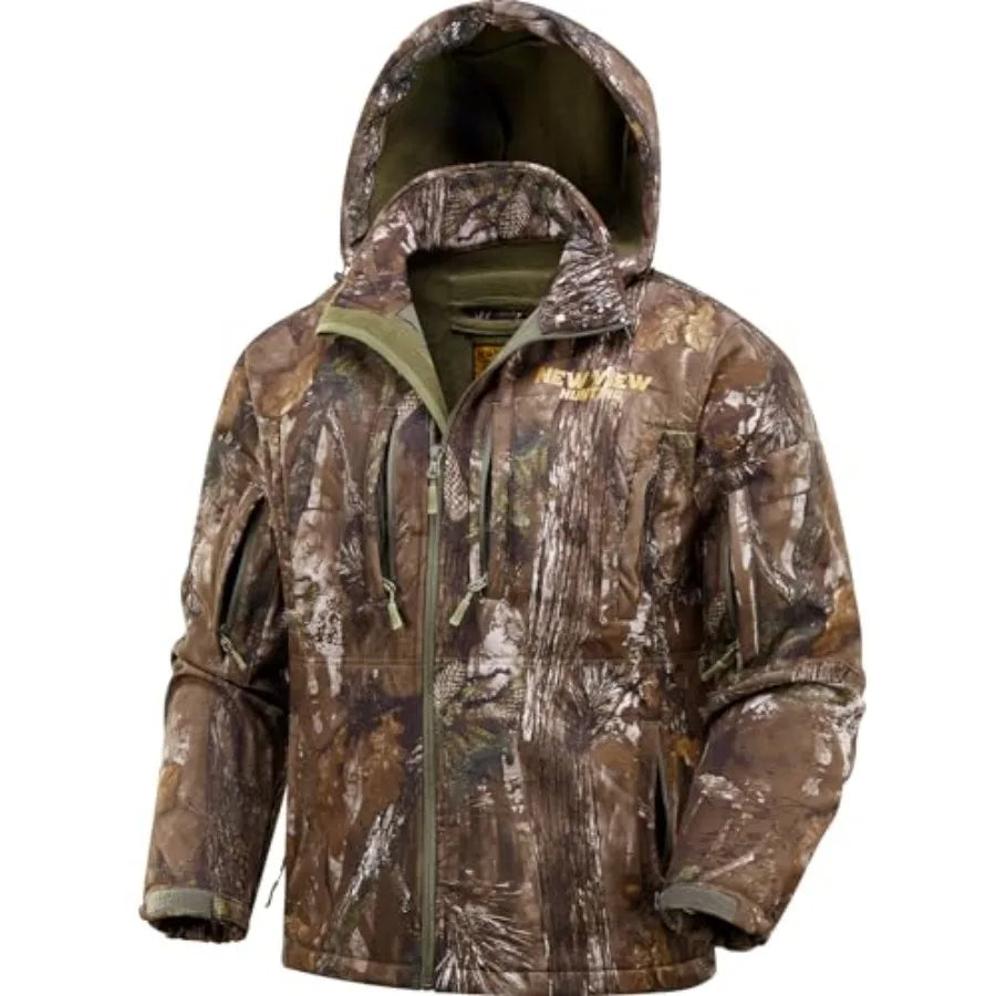 Camo Hunting Jackets for Men Warm Fleece Lined Hunting Jacket with Hood Quiet Water Resistant Hunting Clothes