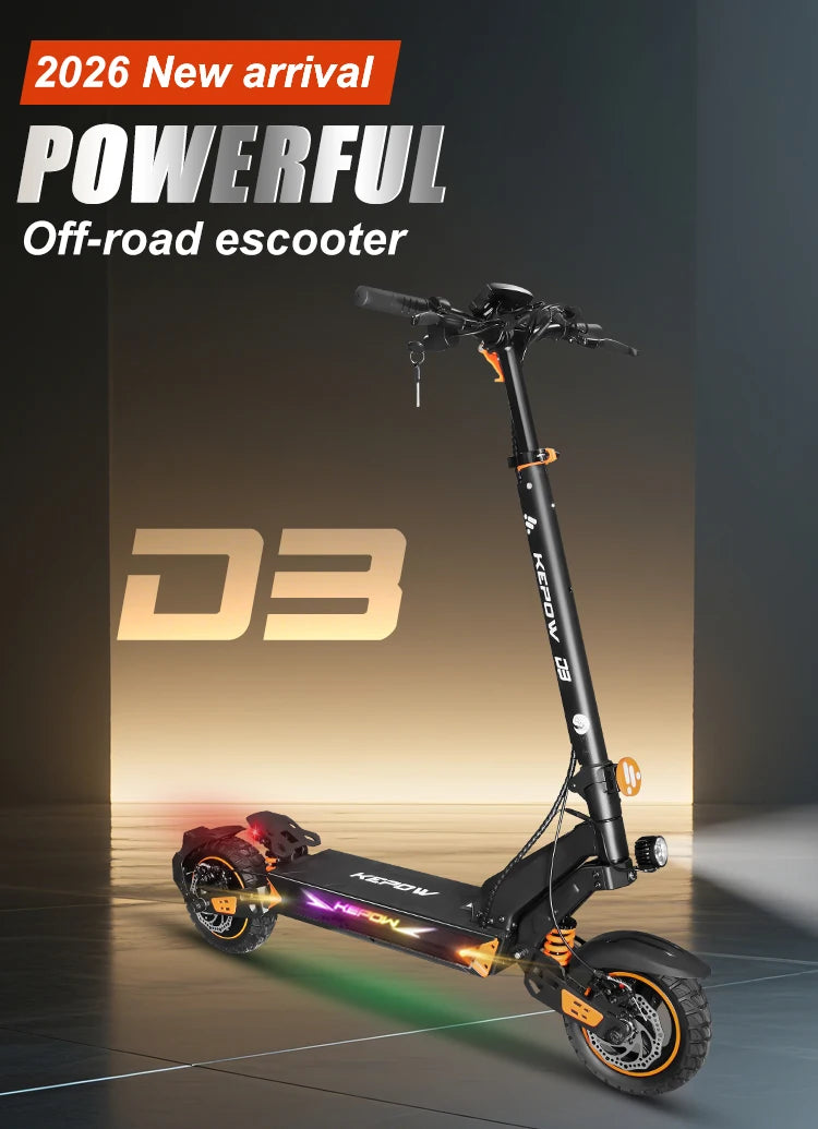 D3 Electric Scooter 52V 20.8Ah Battery 1200W Peak Motor Up to 31MPH High Speed 10 Inch Off‑Road Pneumatic Tires Foldable Design for Adults Portable Commuting E‑Scooter with Smart App Control Dual Suspension Long Range Urb