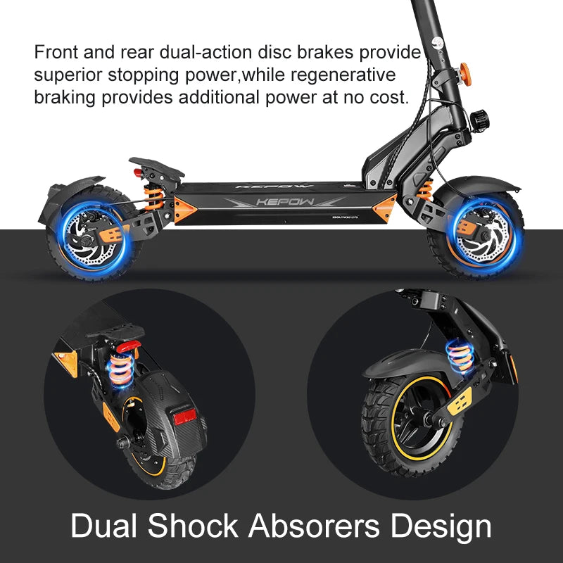D3 Electric Scooter 52V 20.8Ah Battery 1200W Peak Motor Up to 31MPH High Speed 10 Inch Off‑Road Pneumatic Tires Foldable Design for Adults Portable Commuting E‑Scooter with Smart App Control Dual Suspension Long Range Urb