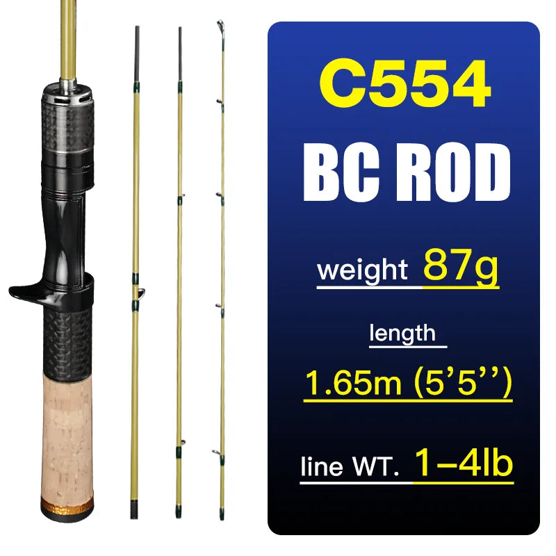 Silent Stream Spining Baitcasting Fishing Rod Carbon Fiber UL Power 1.53/1.65M Spinning Casting Lure Rods 4 Sections