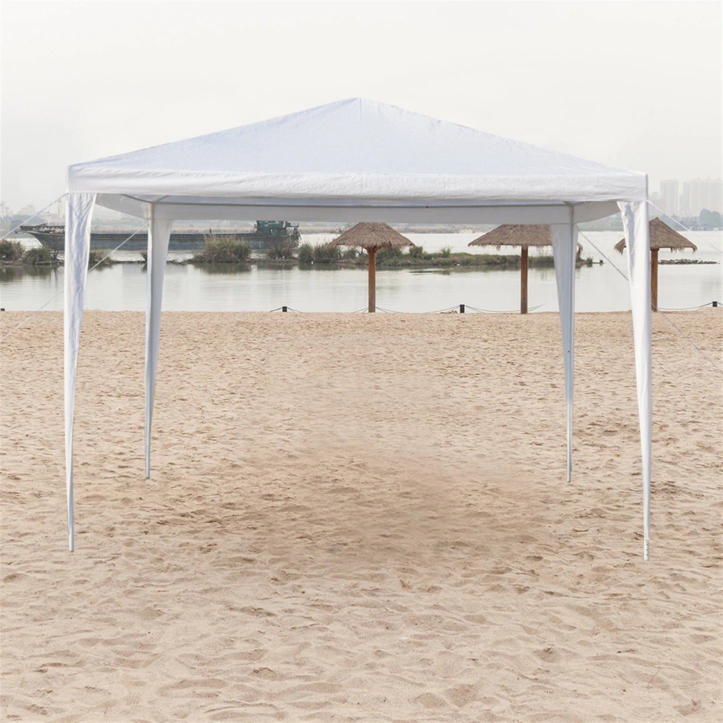 3 x 3 m Waterproof Tent with Spiral Tubes PE Cloth Iron Frame Outdoor Party Wedding Gazebo Heavy Duty Easy Setup White