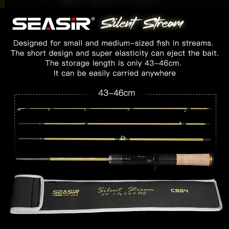 Silent Stream Spining Baitcasting Fishing Rod Carbon Fiber UL Power 1.53/1.65M Spinning Casting Lure Rods 4 Sections