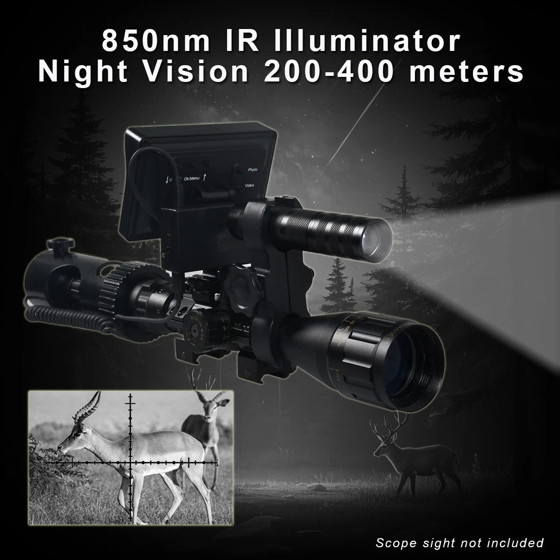 Digital Night Vision Riflescope 850nm Infrared Scope Camera HD 720P Video/Photo Recording with 4.3 inch Screen for Night Hunting