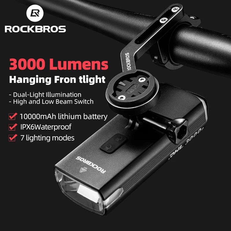 3000LM Bike Light 10000mAH Flashlight High-Low Beam Bicycle Front Light Powerbank Waterproof MTB Road Cycling Headlight