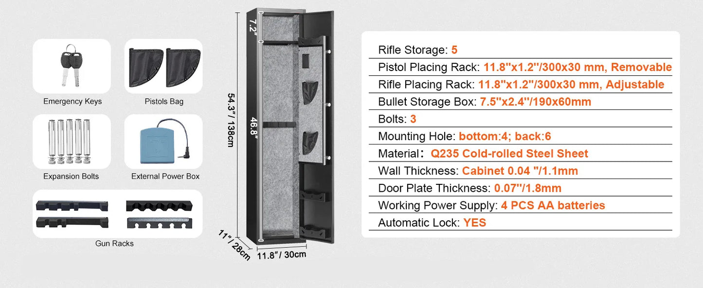 3-8 Rifles Gun Safe with Digital Keypad & Lock Gun Storage Cabinet with Removable Storage Shelf for Long Gun Pistols