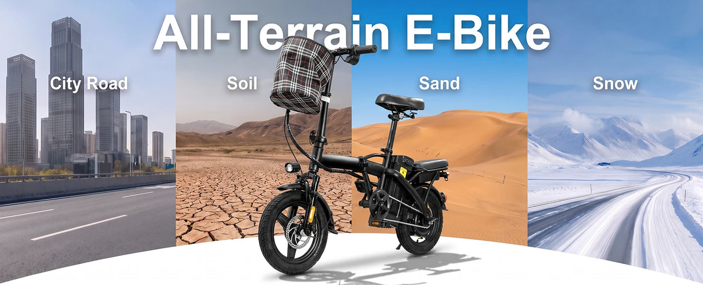 Lightweight Folding Electric Bike for Adults 48V 750W Peak Power 20MPH 18-22 Miles Range 14Inch Disc Brake Commuter E-bike