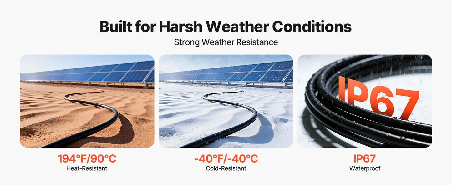 Solar Panel Wire 50 ft Black + 50 ft Red Kit / 65 ft Black + 65 ft Red Kit / 100 ft Black + 100 ft Red Kit PV Tinned Copper Wire for Outdoor Home Off-Grid Photovoltaic Systems Black and Red