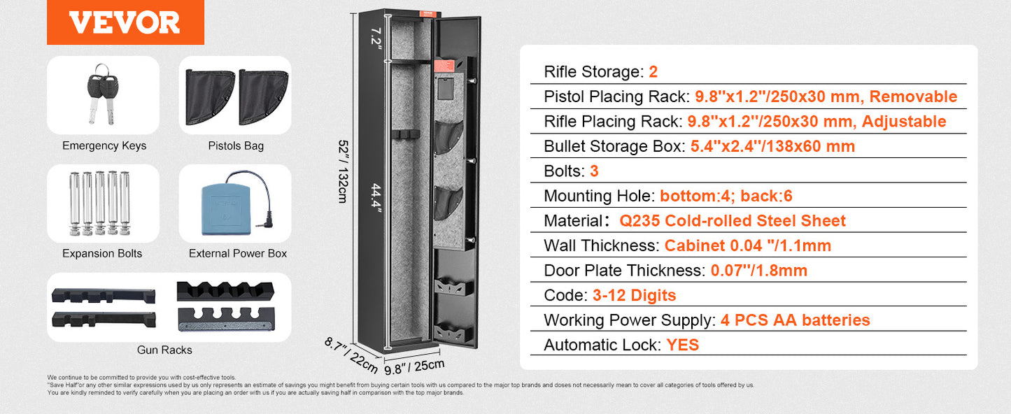 3-8 Rifles Gun Safe with Digital Keypad & Lock Gun Storage Cabinet with Removable Storage Shelf for Home Long Gun Pistols