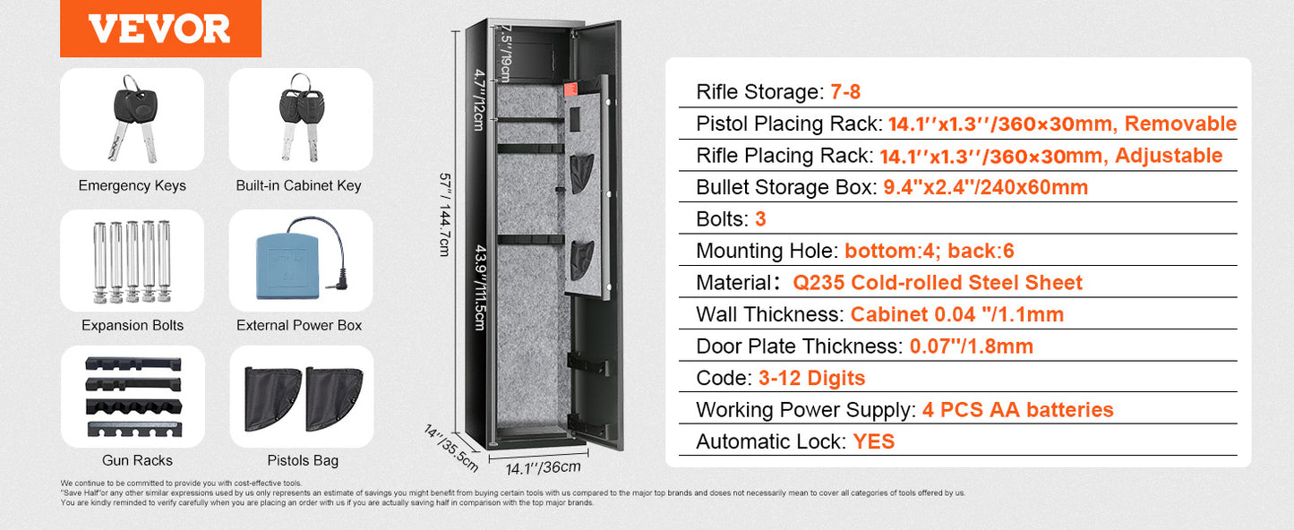 3-8 Rifles Gun Safe with Digital Keypad & Lock Gun Storage Cabinet with Removable Storage Shelf for Long Gun Pistols