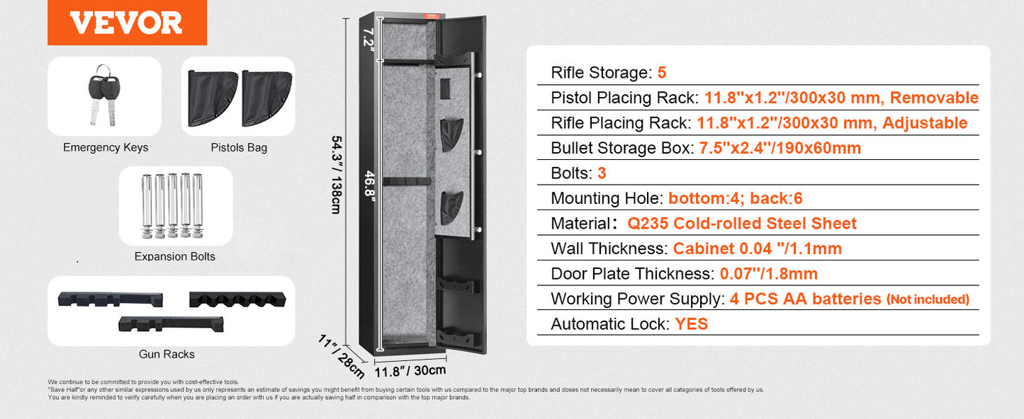 3-8 Rifles Gun Safe with Digital Keypad & Lock Gun Storage Cabinet with Removable Storage Shelf for Home Long Gun Pistols