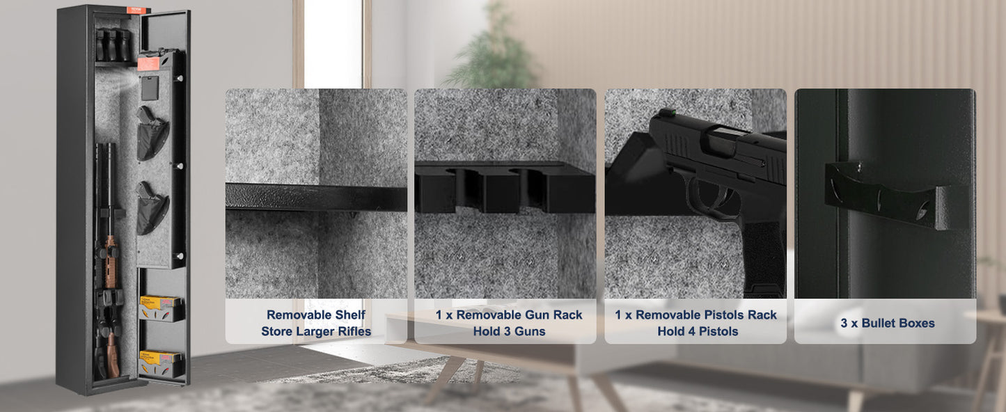 3-8 Rifles Gun Safe with Digital Keypad & Lock Gun Storage Cabinet with Removable Storage Shelf for Long Gun Pistols