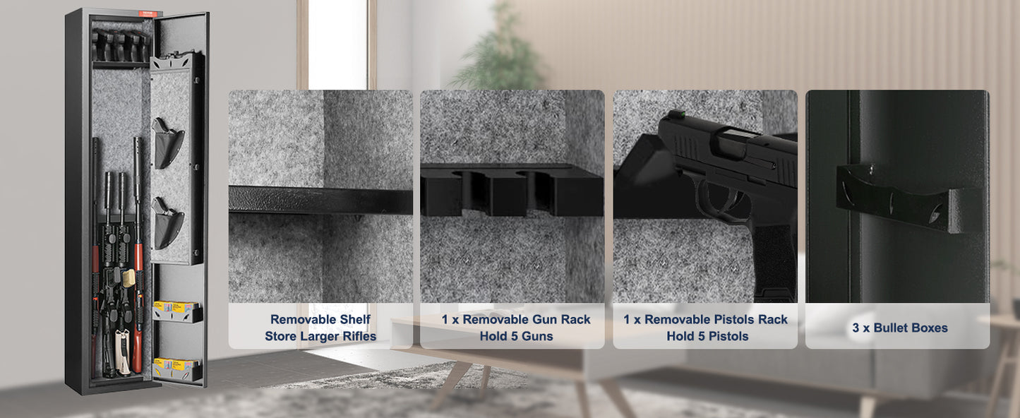 3-8 Rifles Gun Safe with Digital Keypad & Lock Gun Storage Cabinet with Removable Storage Shelf for Home Long Gun Pistols