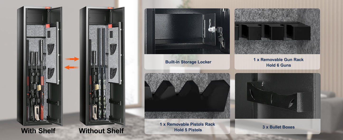 3-8 Rifles Gun Safe with Digital Keypad & Lock Gun Storage Cabinet with Removable Storage Shelf for Long Gun Pistols