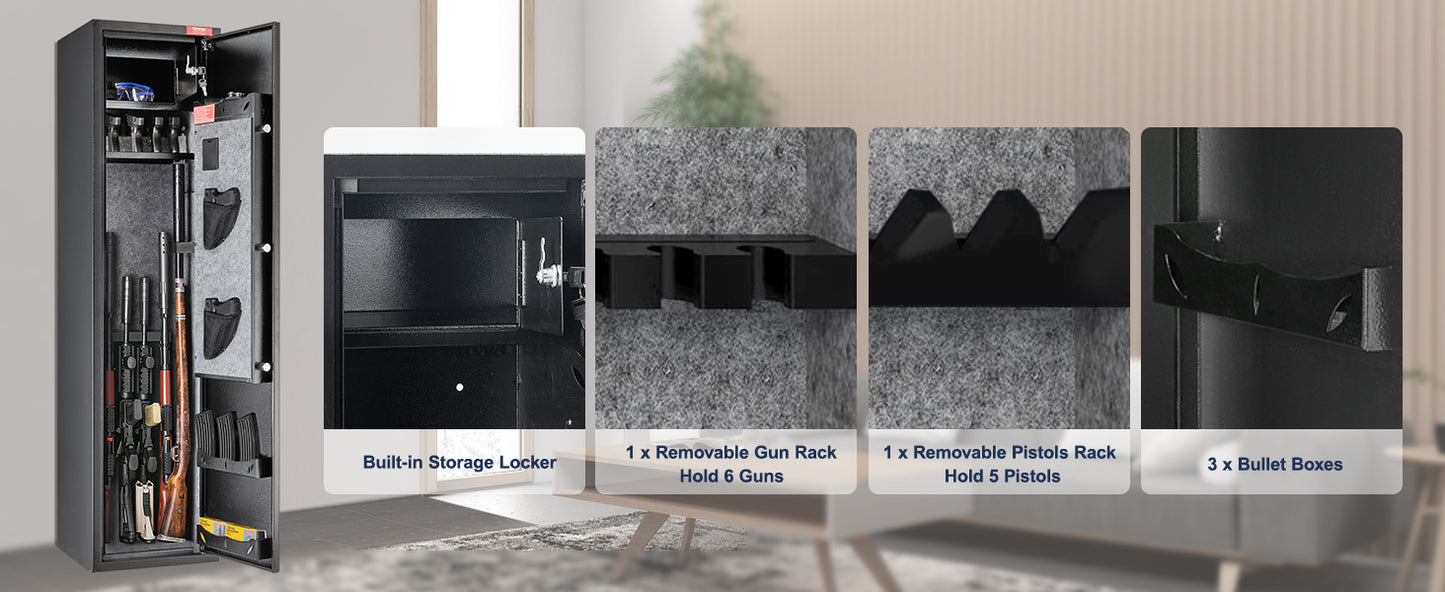 3-8 Rifles Gun Safe with Digital Keypad & Lock Gun Storage Cabinet with Removable Storage Shelf for Home Long Gun Pistols