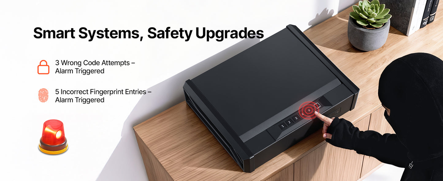 Gun Safe Slider Handgun Safe Fingerprint/Password/Key 3-Way Quick Access Case Box with LED for Nightstand Bedside Desk