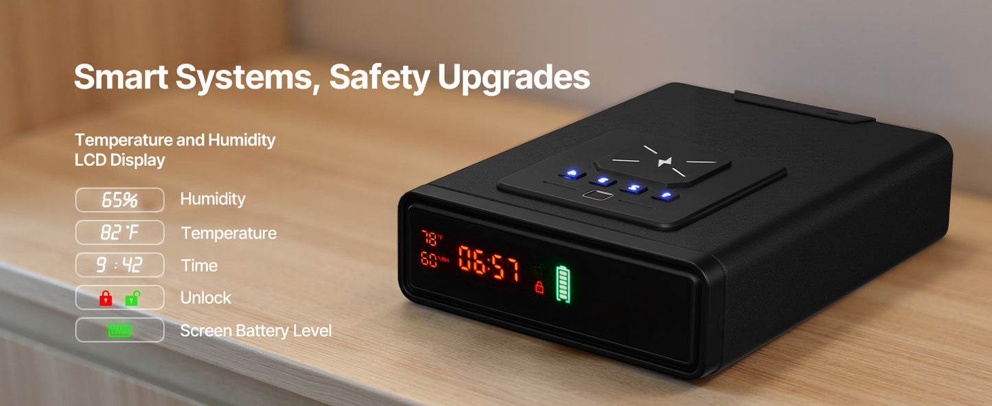 Gun Safe Slider Handgun Safe Fingerprint/Password/Key 3-Way Quick Access Case Box with LED for Nightstand Bedside Desk