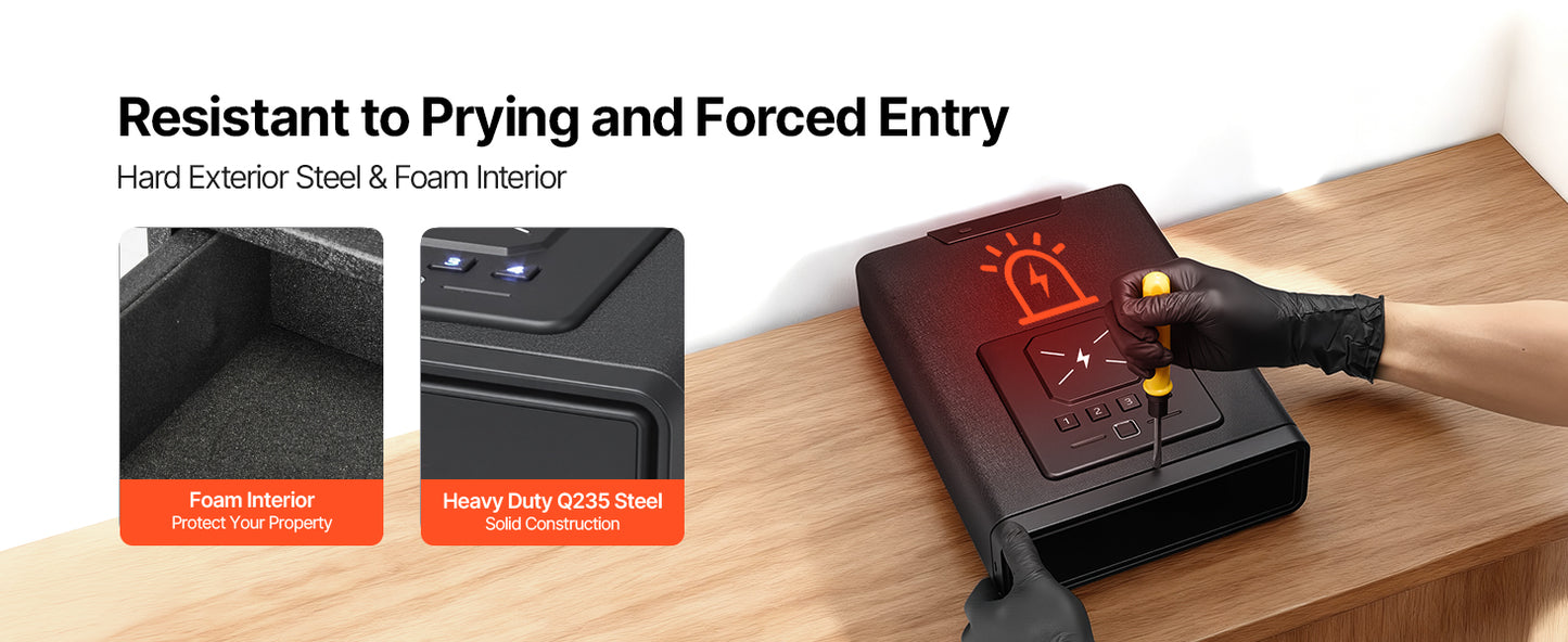 Gun Safe Slider Handgun Safe Fingerprint/Password/Key 3-Way Quick Access Case Box with LED for Nightstand Bedside Desk