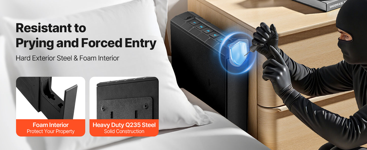 Gun Safe Slider Handgun Safe Fingerprint/Password/Key 3-Way Quick Access Case Box with LED for Nightstand Bedside Desk