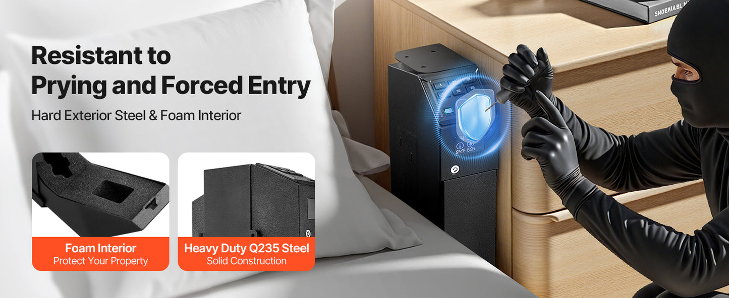 Gun Safe Slider Handgun Safe Fingerprint/Password/Key 3-Way Quick Access Case Box with LED for Nightstand Bedside Desk