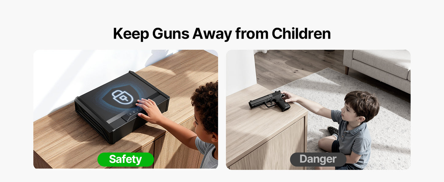 Gun Safe Slider Handgun Safe Fingerprint/Password/Key 3-Way Quick Access Case Box with LED for Nightstand Bedside Desk