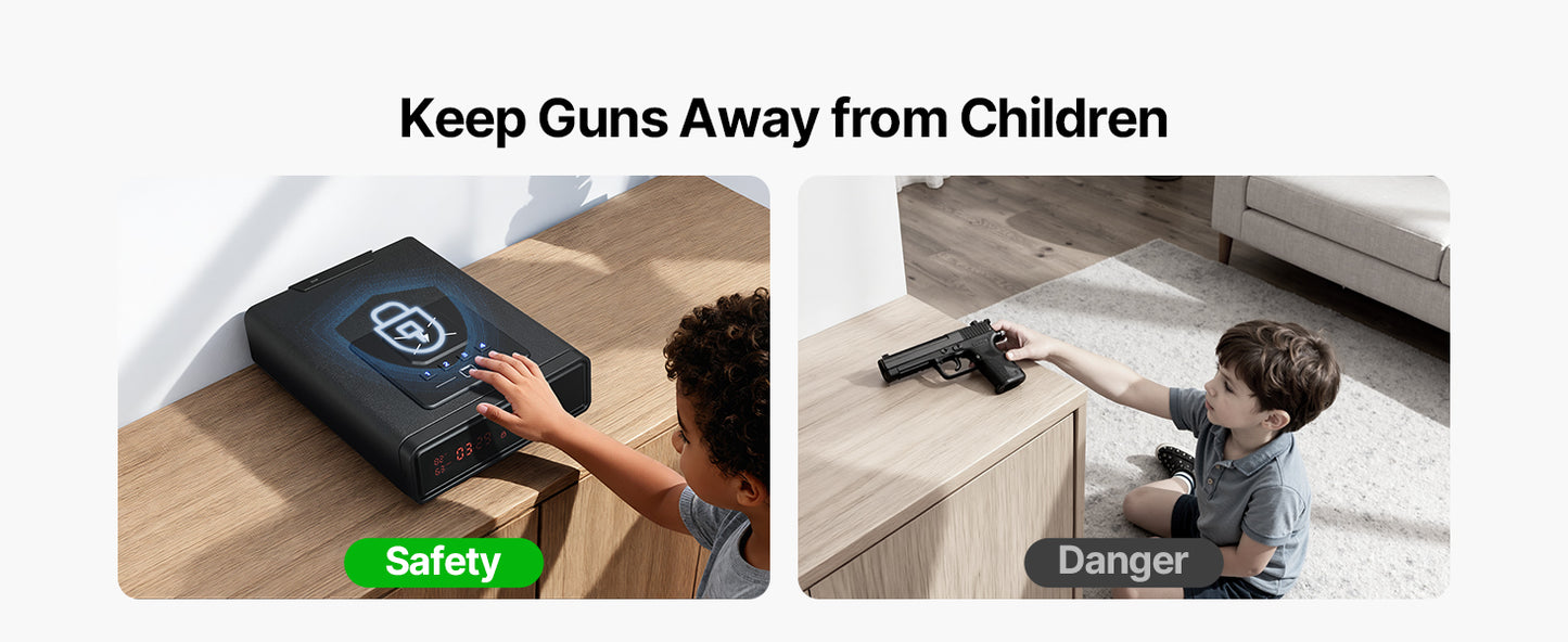 Gun Safe Slider Handgun Safe Fingerprint/Password/Key 3-Way Quick Access Case Box with LED for Nightstand Bedside Desk