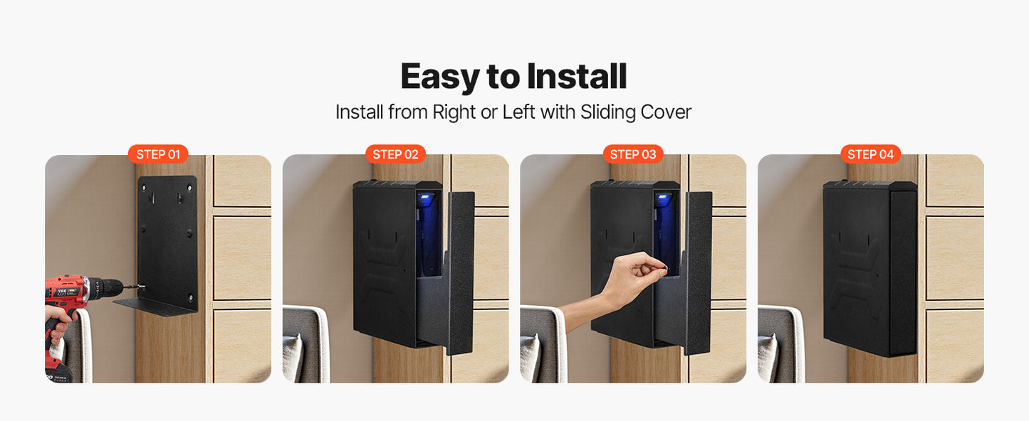 Gun Safe Slider Handgun Safe Fingerprint/Password/Key 3-Way Quick Access Case Box with LED for Nightstand Bedside Desk