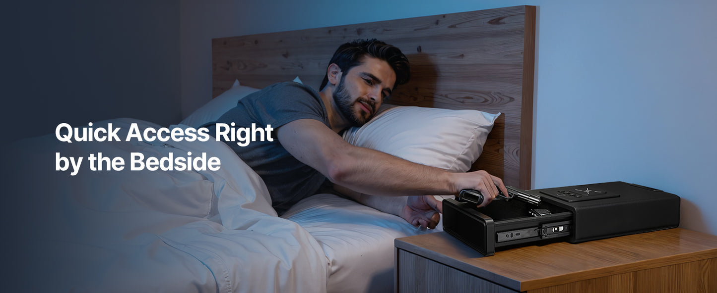 Gun Safe Slider Handgun Safe Fingerprint/Password/Key 3-Way Quick Access Case Box with LED for Nightstand Bedside Desk