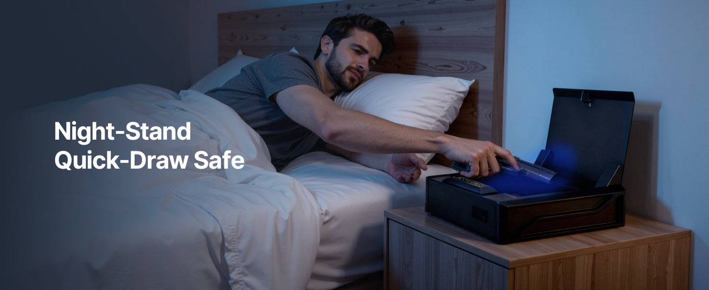 Gun Safe Slider Handgun Safe Fingerprint/Password/Key 3-Way Quick Access Case Box with LED for Nightstand Bedside Desk