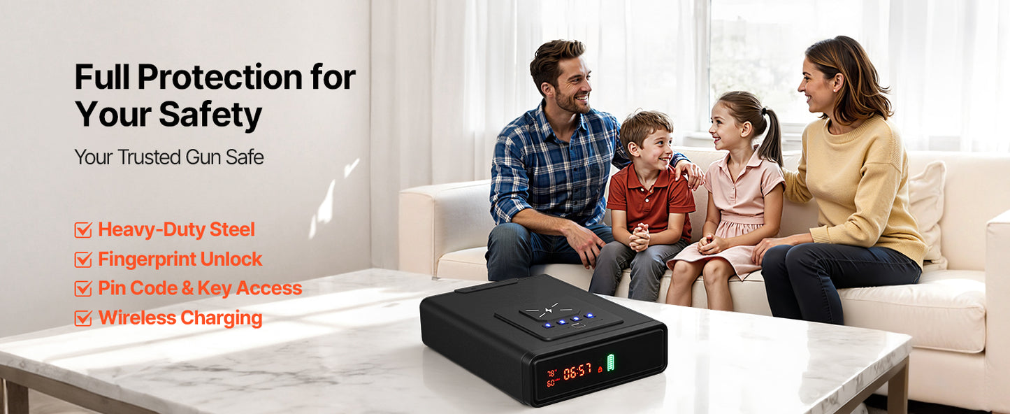 Gun Safe Slider Handgun Safe Fingerprint/Password/Key 3-Way Quick Access Case Box with LED for Nightstand Bedside Desk