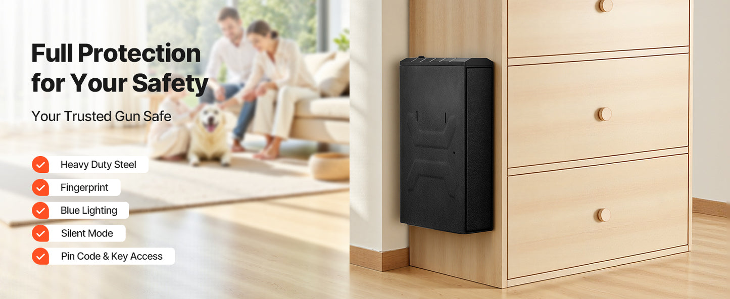 Gun Safe Slider Handgun Safe Fingerprint/Password/Key 3-Way Quick Access Case Box with LED for Nightstand Bedside Desk