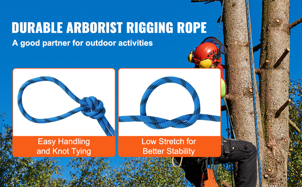 12.7mm Static Climbing Rope 125/150/200ft Outdoor Rock Climbing Rope 30KN Breaking Tension Fiber Rope w/ Steel Snap Hooks