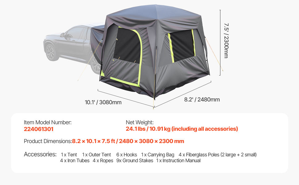 SUV Tent for Camping Waterproof PU2000mm Spacious Double Layer Design SUV Camping Tent with Shade Awning , Mesh Windows