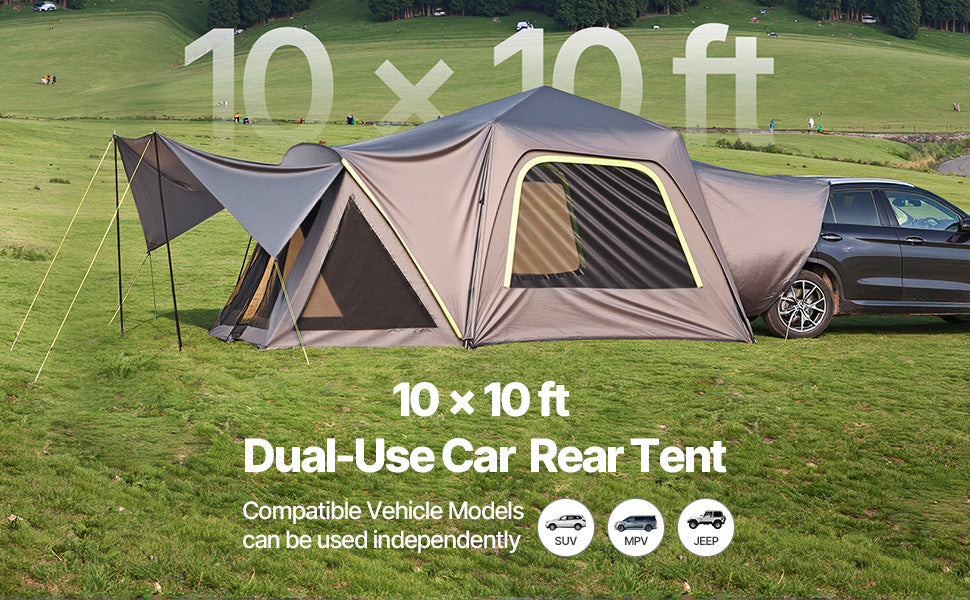 SUV Tent for Camping Waterproof PU2000mm Spacious Double Layer Design SUV Camping Tent with Shade Awning , Mesh Windows
